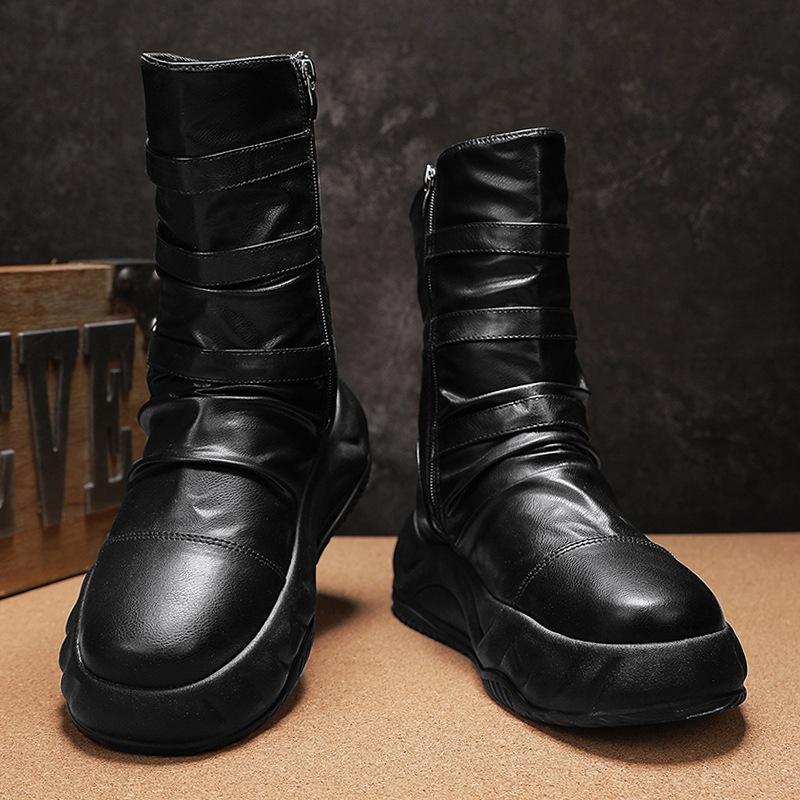 

Ботинки мужские рыцарские высокие локомотивные оснастки ботинки Martin мужские осень и зима 2024 новые черные мужские туфли с увеличенной толстой подошвой 44