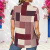 Women Plus Size Collared Neck Short Sleeve Color Block Printed Button Front Shirt