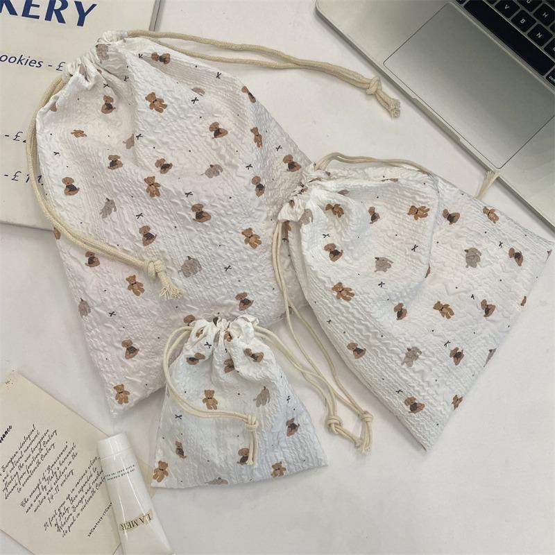 48151 [Copyright] Cartoon Drawstring Bundle Mouth Bag Student Storage Bag Lipstick Cosmetic Bag Portable Three-piece Set
