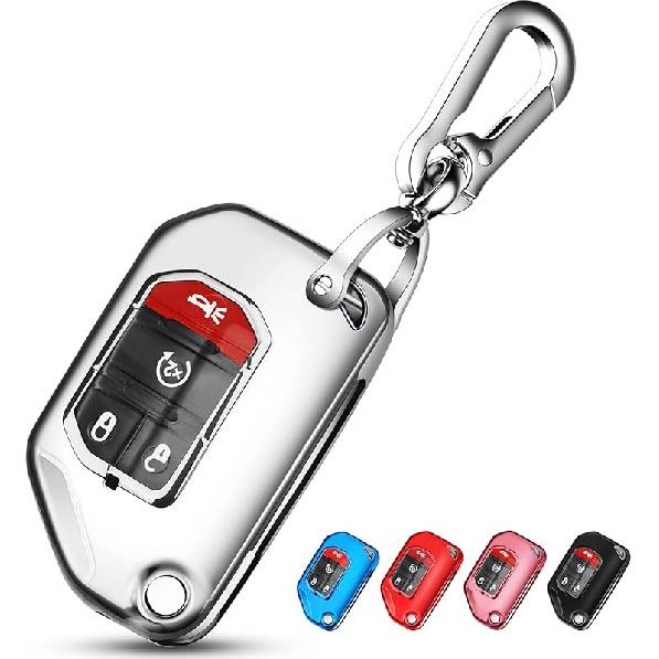 QBUC For Jeep Key Fob Cover With Keychain Flip Key Case For 2018 Jeep Wrangler Gladiator JLU JL Rubicon JT (Blue)