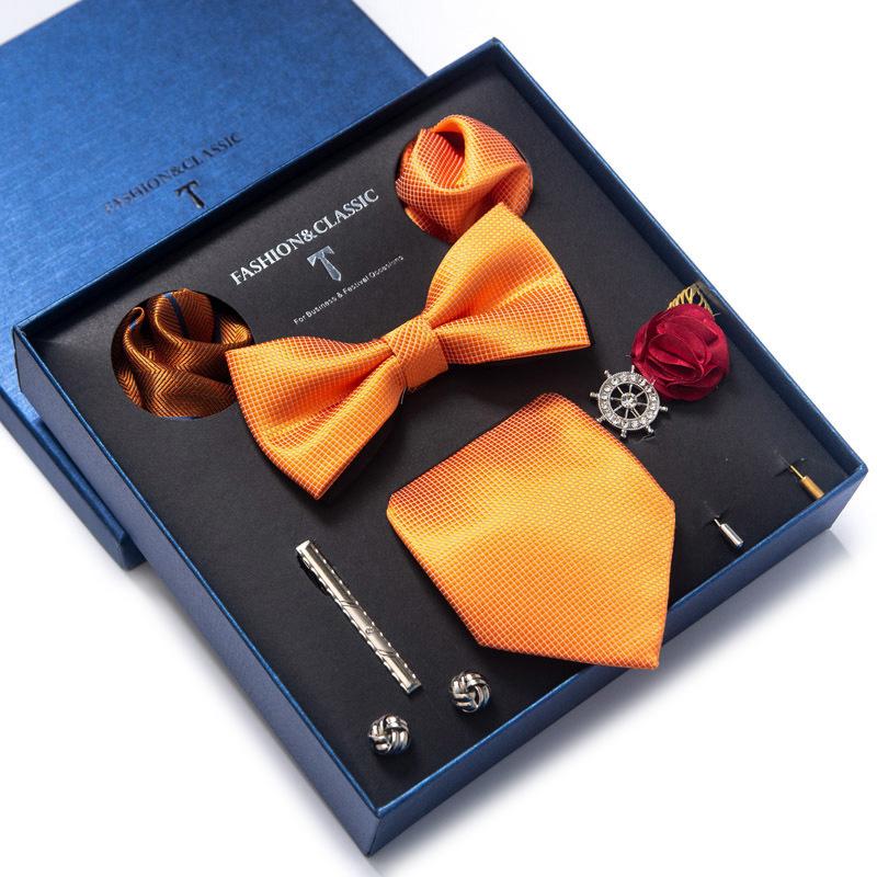 Dress 8-Piece Wedding Groom Tie Men'S Formal Business Bow Tie Square Scarf Tie Clip Hand-Typed Gift Box Packaging