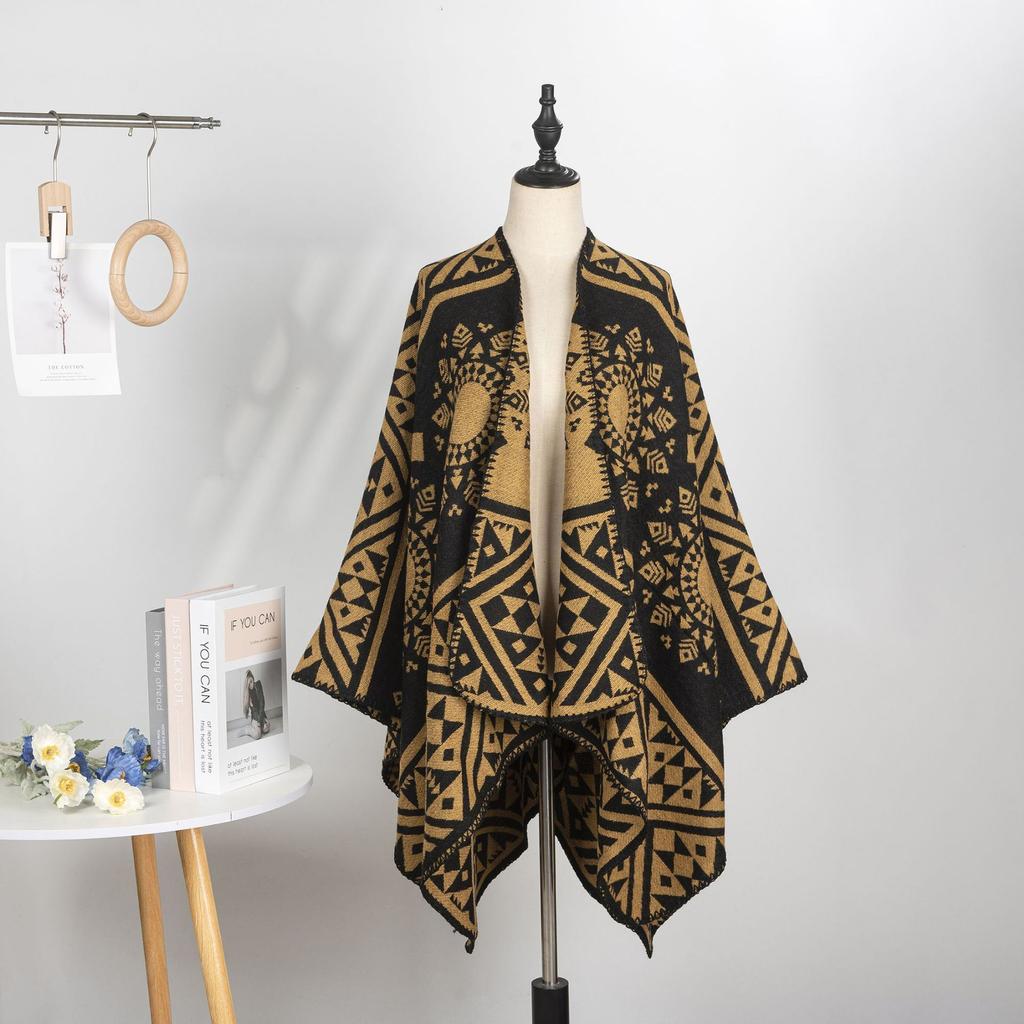 Year Geometric Shawl Niche Outer Shawl Women'S Summer High Sense Dark Double-Sided Warm Scarf