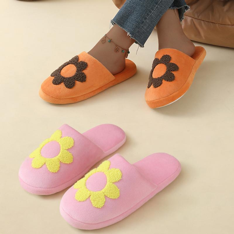 Fashion Flower Embroidery Home Cotton Slippers Women Comfortable Soft Sole House Slides Woman Non Slip Indoor Bedroom Slippers Female