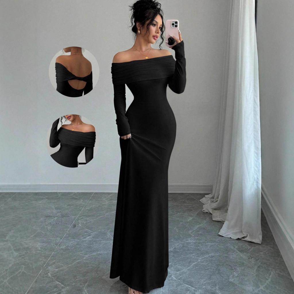 European & American 2025 French-Inspired One-Shoulder High-Waisted Slimming Evening Dress