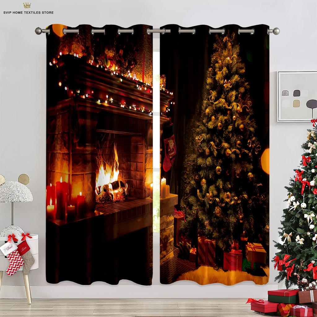 2 pezzi tenda decorativa natalizia campana camino splendente tenda stampa 3D adatta per festa di capodanno decorativa