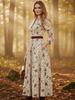Retro Print V-Neck Waist-Cinching Long-Sleeve Women's Spring Dress 2026