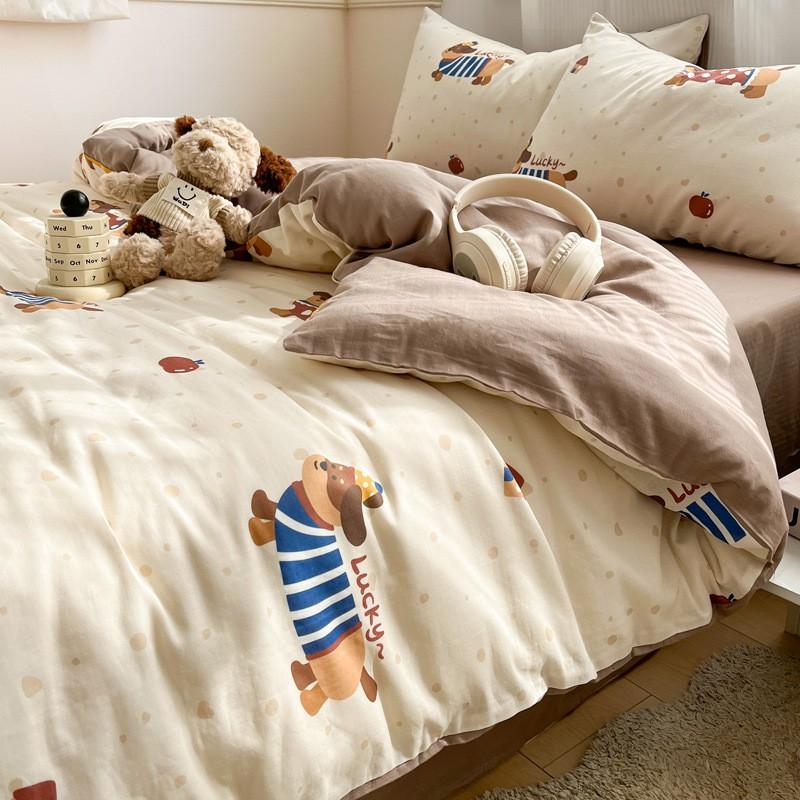Soft Cotton Double Gauze Bedding Set 4PCS Small Fresh Floral Print Twin Queen King Beds