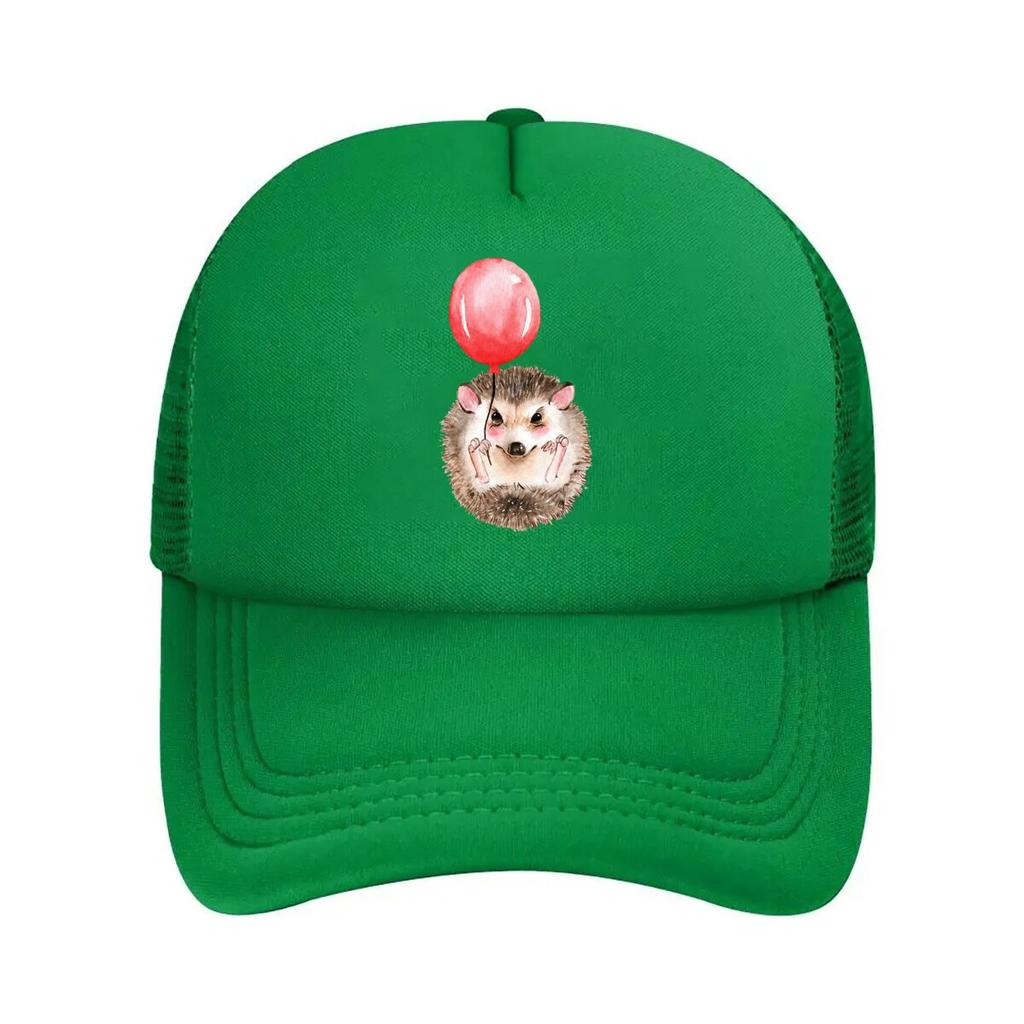 Cute Watercolor Hedgehog Holding Red Balloon Mesh Baseball Cap For Womens Unisex FeUnisex Beach Dad Hat Hip Hop
