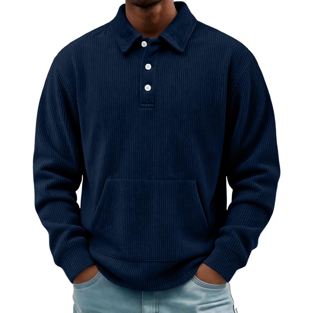Men's Retro Corduroy Long Sleeve Button Shirt with Lapel Collar and Pocket Casual Top