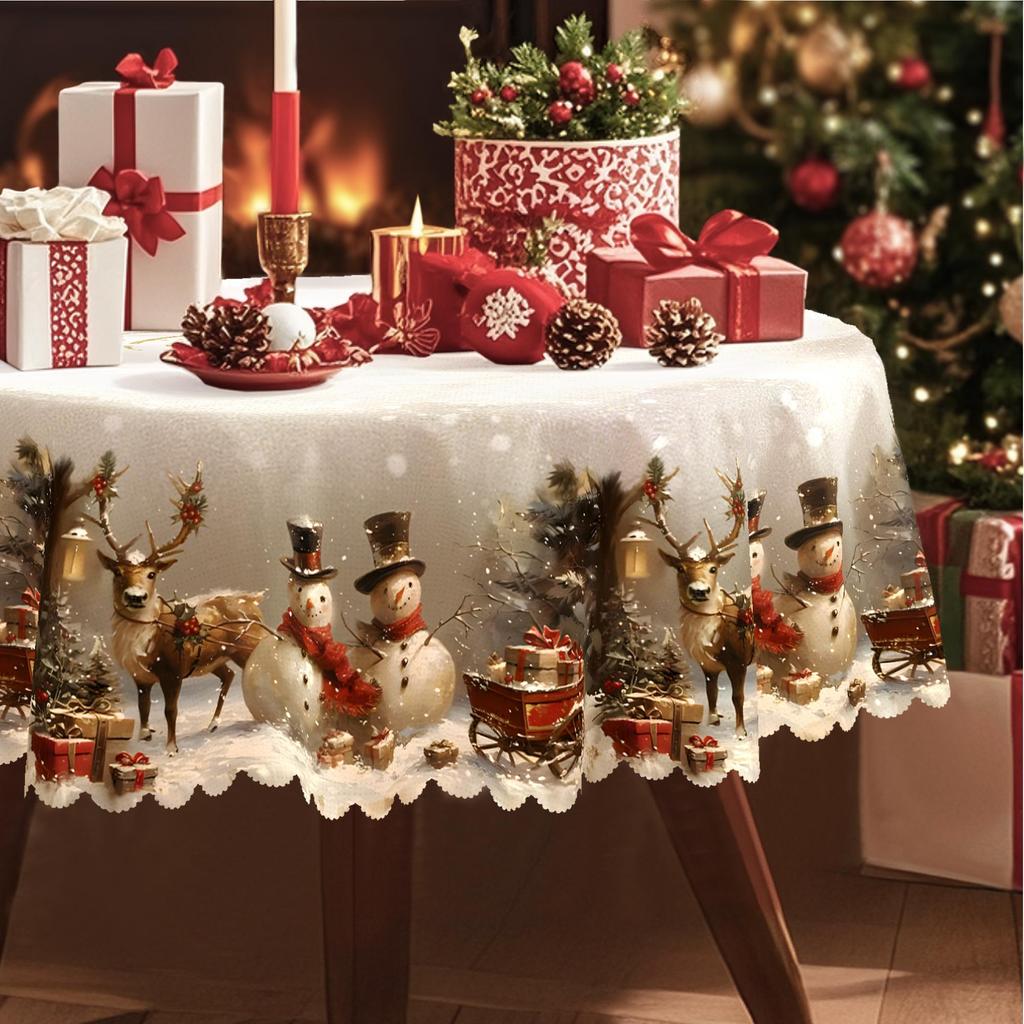 Christmas Tablecloth - Vintage Snowman, Indoor/Outdoor Party, Home, Dining Decor Holiday Decoration