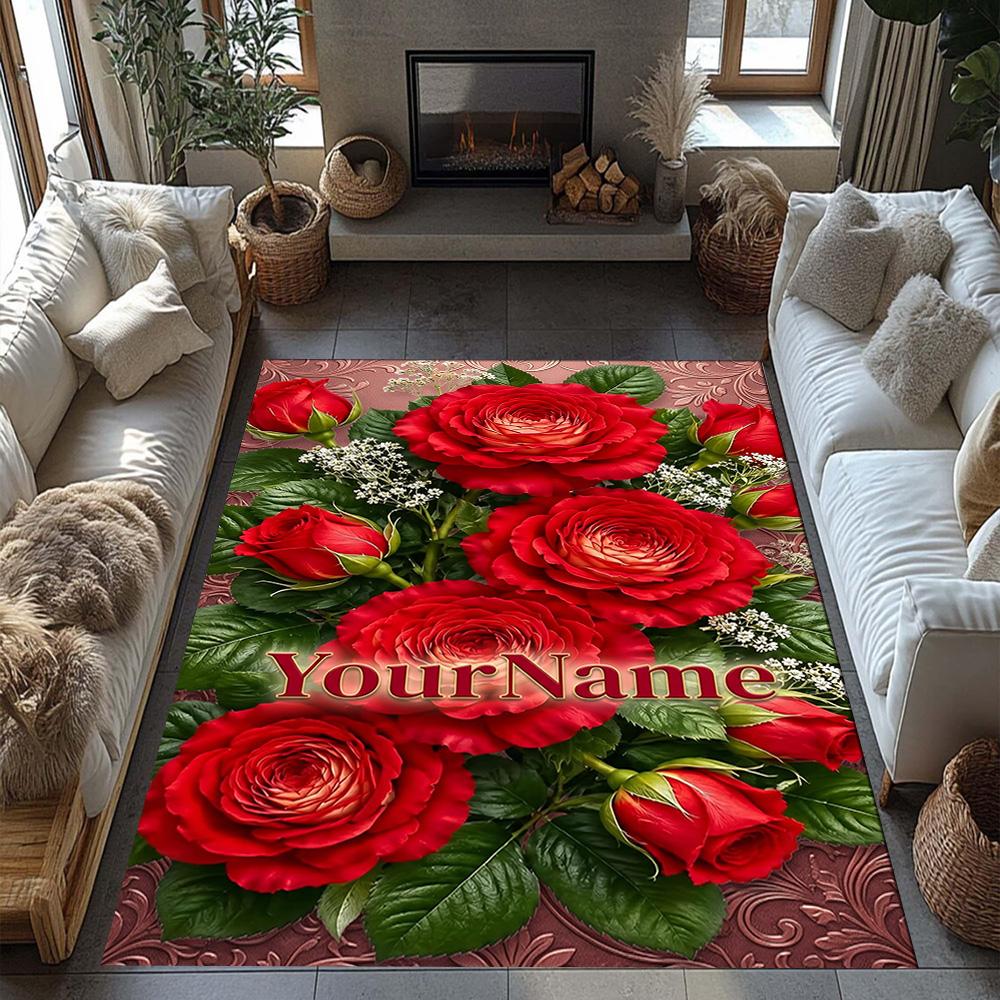 Rose Customized Name Floor Rug Office Rug Design for Dormitory Study Room Foyer Playrooms Anti-slip Rug Anime Office Decor