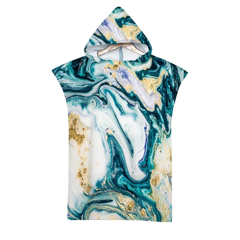 Microfiber Marble Printed Hooded Beach Towel for Boys Girls Adults Soft Quick Dry Swimming Pool Poncho Bath Towel Cloak Bathrobe