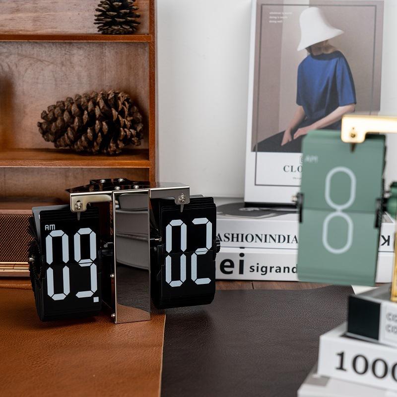 Nordic Retro Flip Clock - Modern Minimalist Design,Automatic Mechanical Digital Flip Display for Desktop and Home Office Decor
