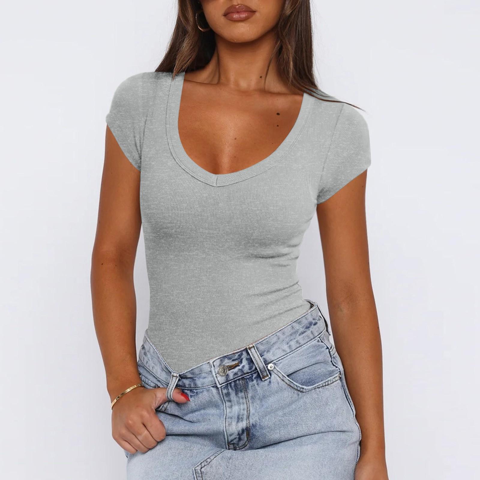 

Женский пуловер с резьбой, однотонный универсальный сексуальный модный топ с короткими рукавами XL серый