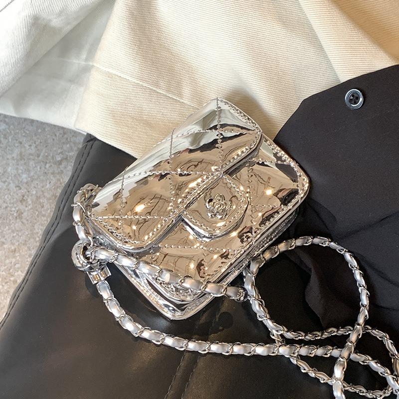 Sommermode Lackleder glänzend Mini-Tasche Damen neu Xiaoxiang Rautenmuster Ketten Umhängetasche