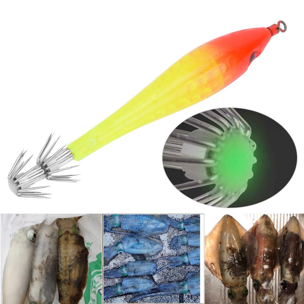 5Pcs Luminous Squid Jigs Hook Fishing Lures Baits Tackle for Sea Fresh Waterred Head Light Green