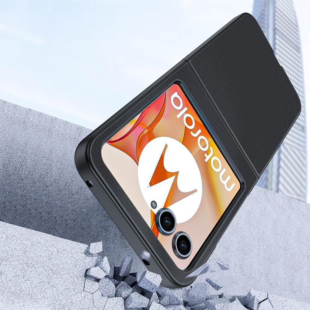 

For Motorola Razr 50 5G Case Ultra Thin Leather Coated Hard PC Folding Phone Cover Orange