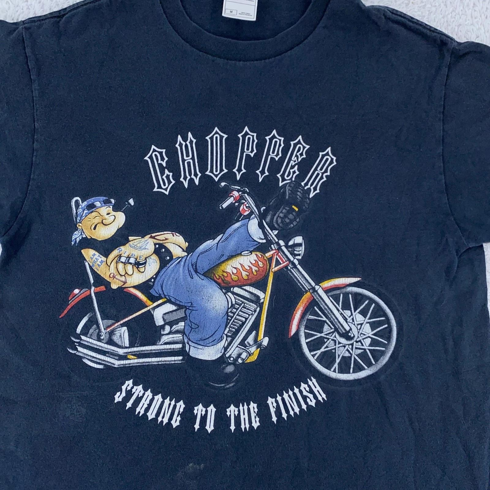 

Vintage Popeye Chopper Strong to the Finish T-Shirt Medium Motorcycle Biker 90s M