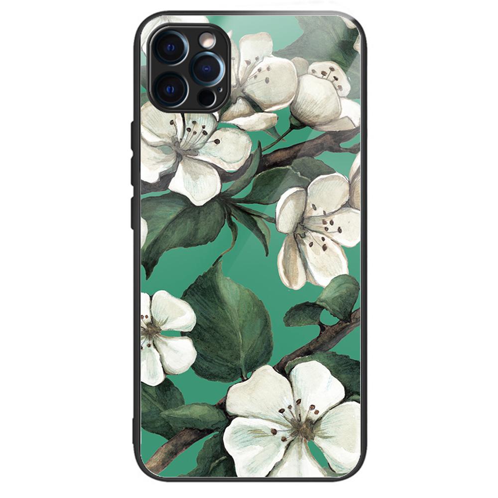 For iPhone 15 Pro Pattern Printing Phone Case Tempered Glass Back+TPU Edge