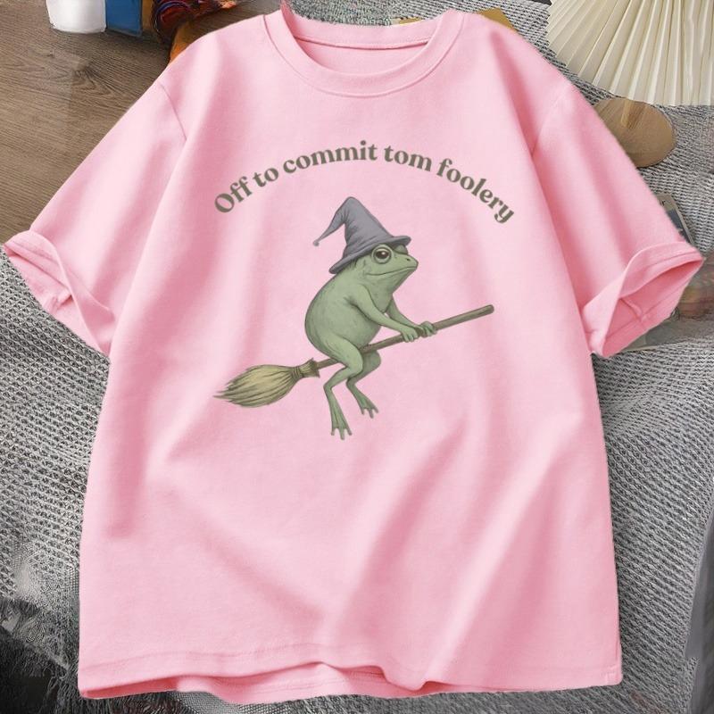 Witch Frog TShirt Unisex Women Funny Halloween Cottagecore Toad Tshirt Casual Round Neck Short Sleeve Unisex Clothes Streetwear Tops