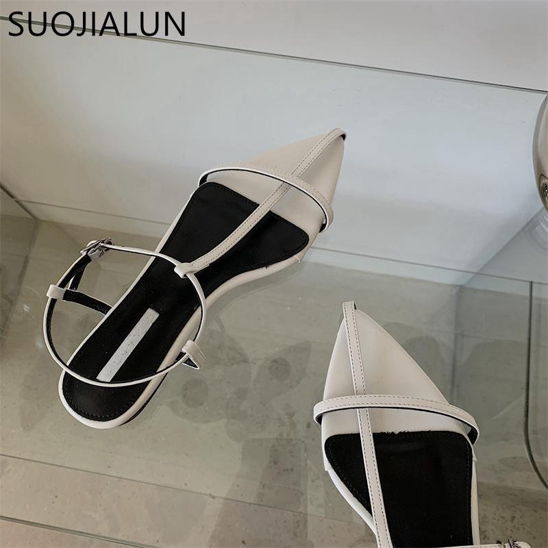 Fashion SUOJIALUN 2025 New Brand Women Sandal Fashion Narrow Band Flat Heel Ladies Gladiator Shoes Pointed Toe Ankle Buckle Zapatos Muje