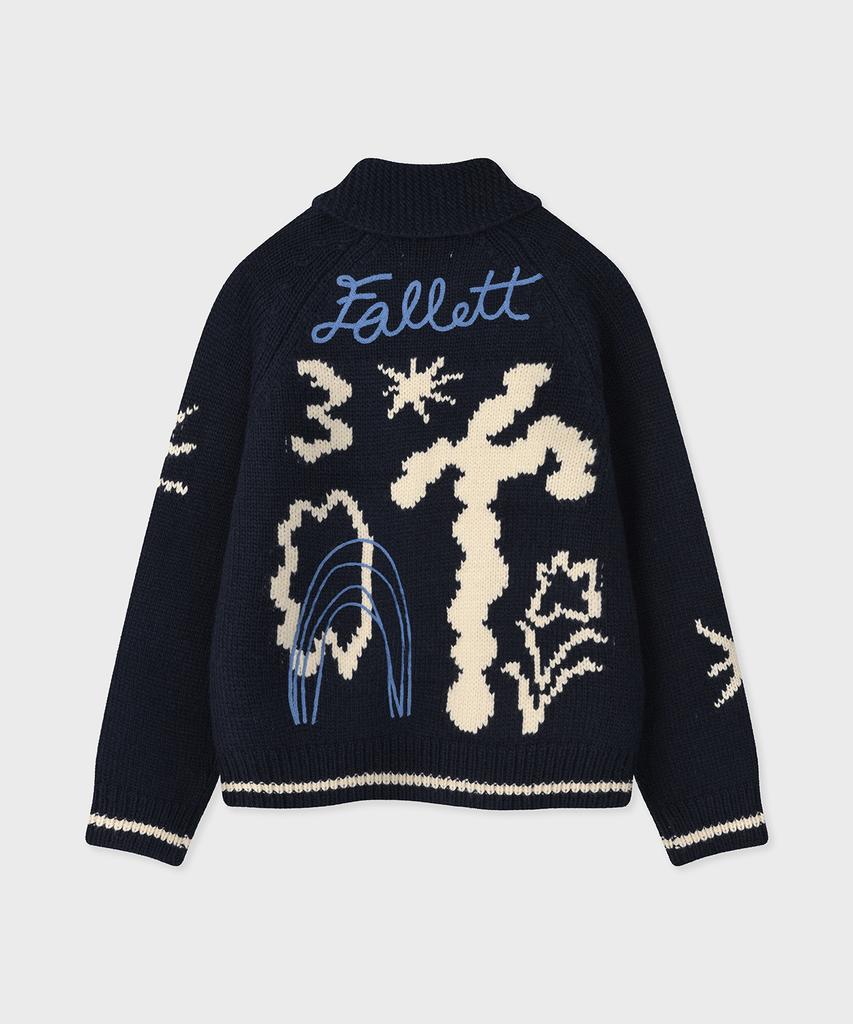 Fallett Drawing Garden Cowichan Knit Zip-Up Navy