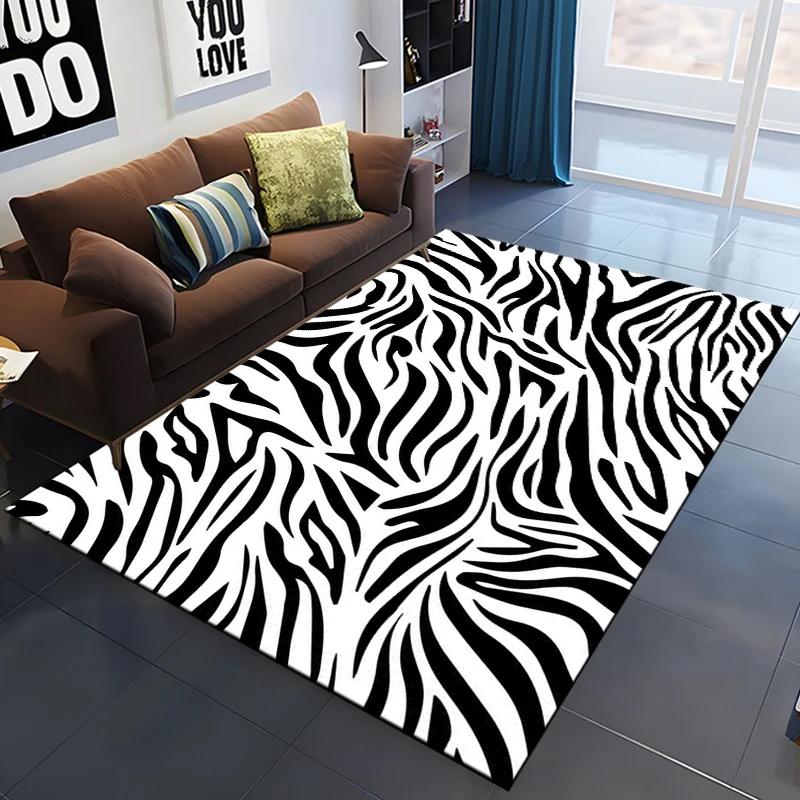 Zebra Stripes Area Rug Animal Skin Print Doormat African Wildlife Animal Carpet for Bedroom Playroom Living Room Soft Floor Mat