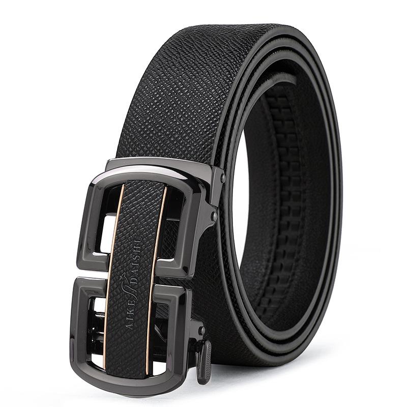 

Новый мужской ремень из натуральной кожи с автоматической пряжкой, для среднего и молодого возраста, деловой повседневный, ремень из коровьей кожи, простой модный джинсовый ремень 125cm