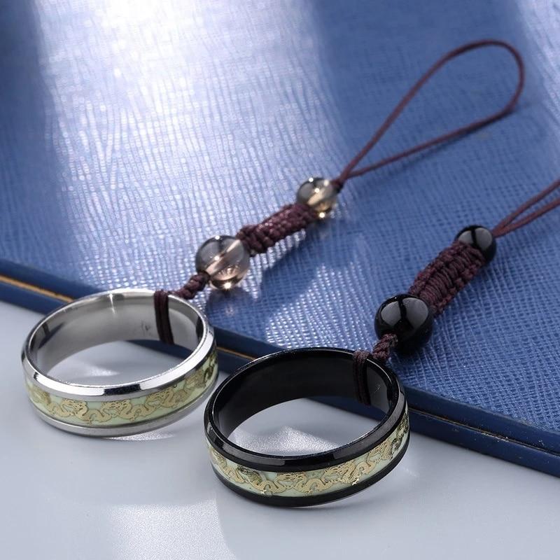 Fashion Luminous Dragon Ring Retro Stainless Steel Fluorescent Ring Plus Size Couple Jewelry For Men