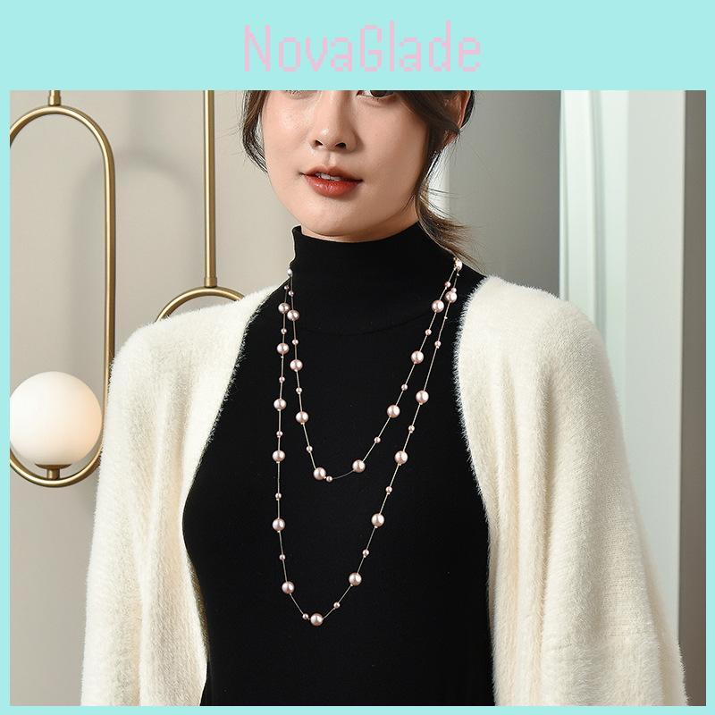 Long Pearl Fashion Necklace For Women With Wave Design For Winter Fashion Accessories