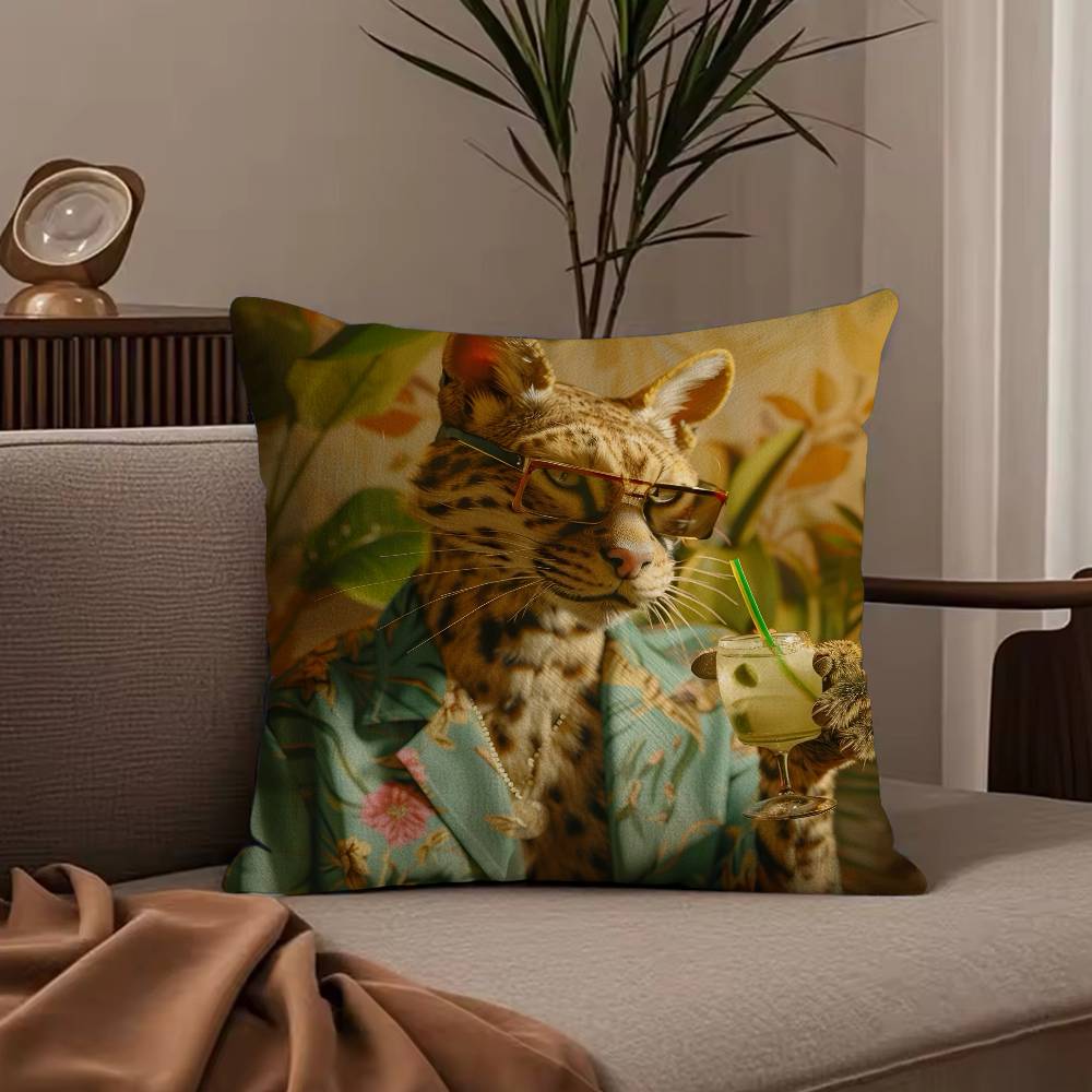 European Fashion Leopard Pillow Case Anti-dustmite Pillowcase Invisible zipper silky short plush Sofa cushion cover