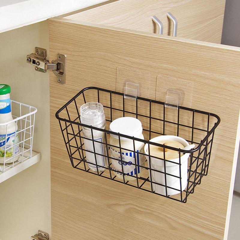 Kitchen Storage Rack Bathroom Seasoning Punch-free Office Dormitory Storage Basket Bathroom Wall-mounted Rack Hanging Basket
