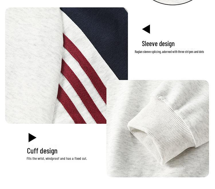 2025 Unisex Fleece-Lined Sweatshirt Set: High Street Three Stripes, Round Neck, Autumn/Winter Warmth