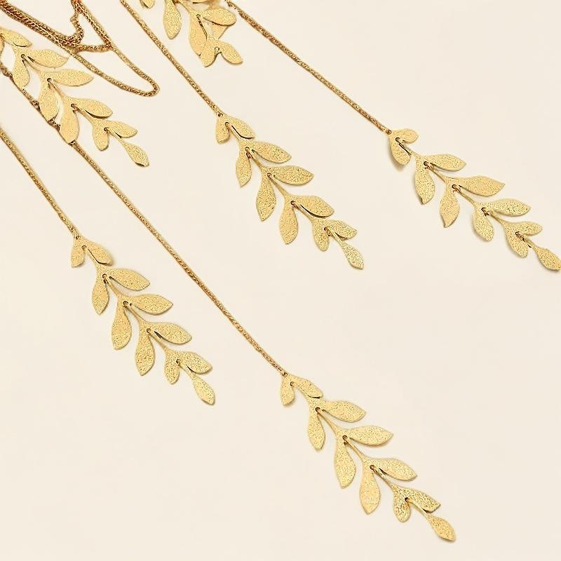 Colier lung elegant cu ciucure de frunze