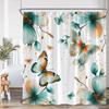 Butterfly Floral Shower Curtain Flower Plant Pink Purple Teal Butterflies Bathroom Decor Elegant Modern Polyester Bath Curtain