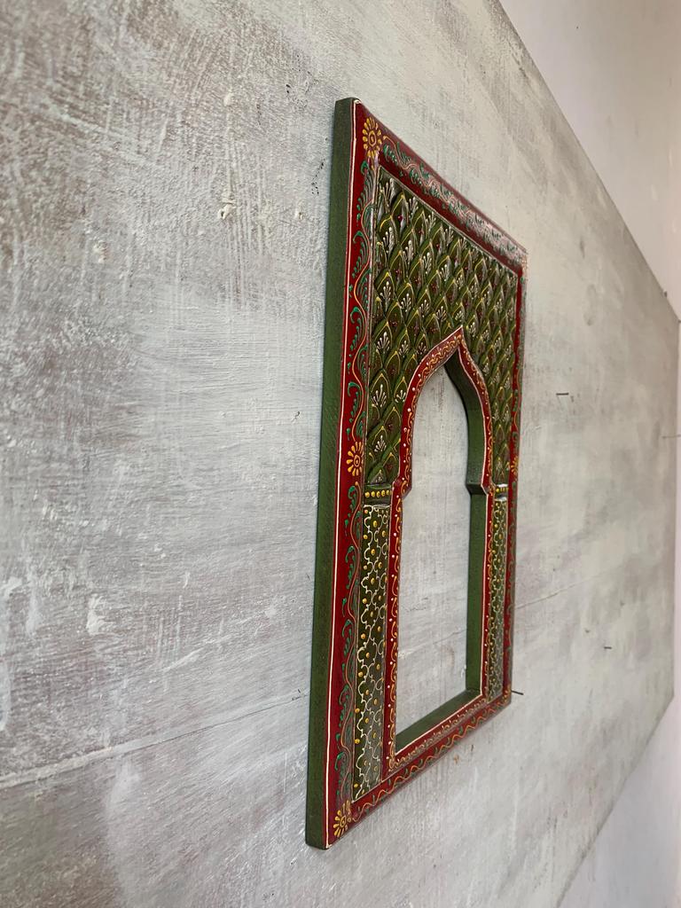Hand-Painted Wooden Jharokha Frame: Indian Wall Hanging Decor