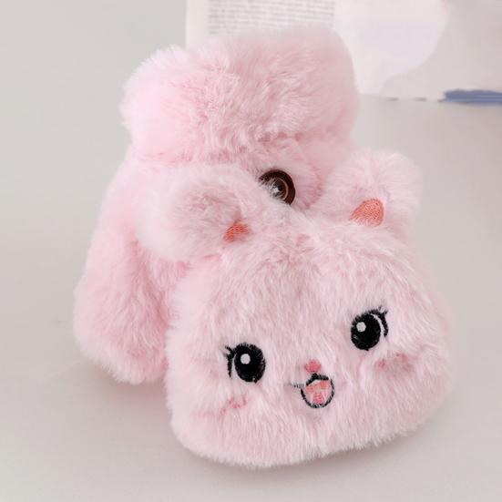 1 Pair Women Plush Rabbit Fingerless Gloves Warm Thick Winter Convertible Flip Top Cartoon Bunny Gloves Outdoor Cold Weather Half Finger Mittens