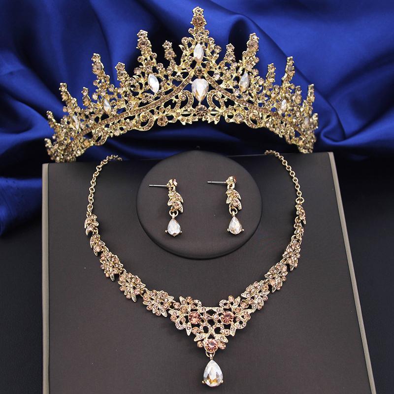Crystal Bridal Jewelry Sets Women Tiaras Earrings Choker Necklace Wedding Dress Bride Crown Jewelry Set Costume Accessory