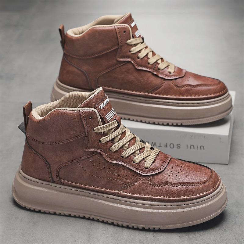 

Autumn new high-top men s shoes platform men s casual sports trendy shoes business British fashion soft baseplate shoes 44 тёмно-рыжий