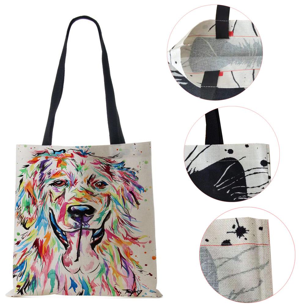 Women Shoulder Bag Shopper Travel Harajuku Canvas Casual Handbag Eco Reused Oil Painting Dog Large Capacity Tote Books Bag CLE