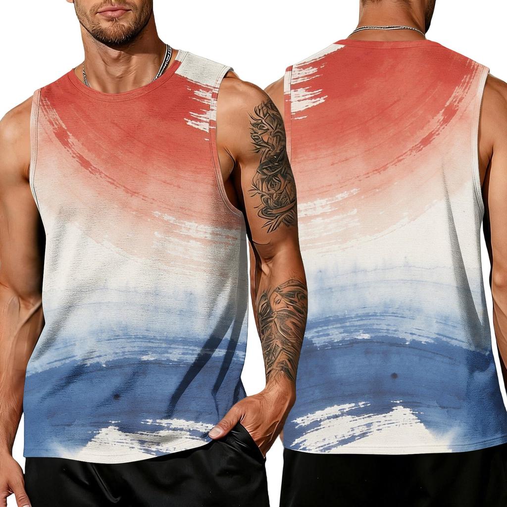 Ärmelloses Herren-Tanktop mit Print, atmungsaktive Sportweste, lockere Passform, Sommer-Sportshirt für Outdoor-Aktivitäten