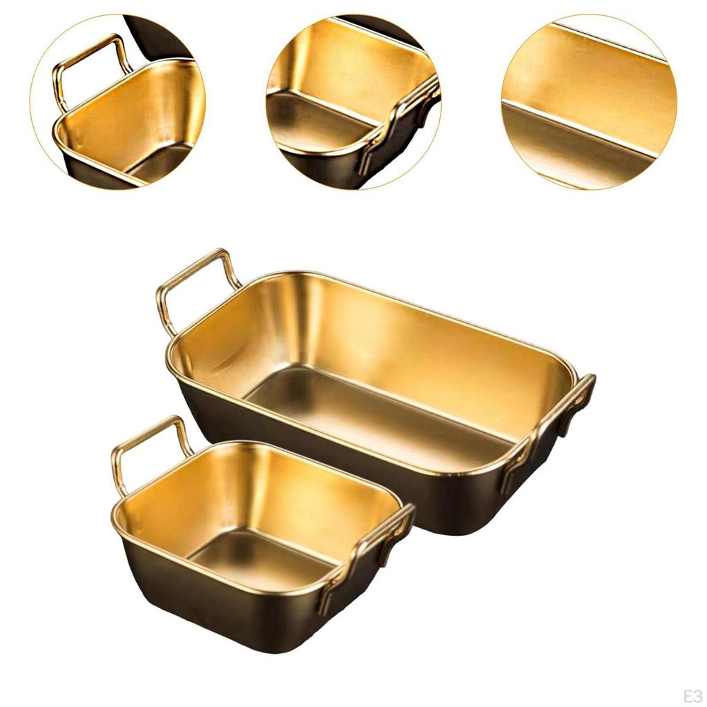 2 Pack Serving Tray, Stainless Steel Fry Plate, Kitchen Basket for Barbecue Events