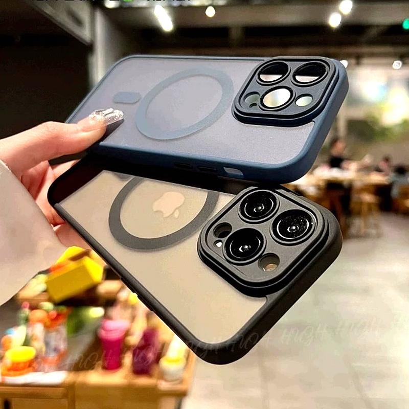 Luxury Magsafe Wireless Charge Matte Phone Case For iPhone 11 12 13 14 15 Pro Max Plus Transparent Magnetic Bumper Cases Cover