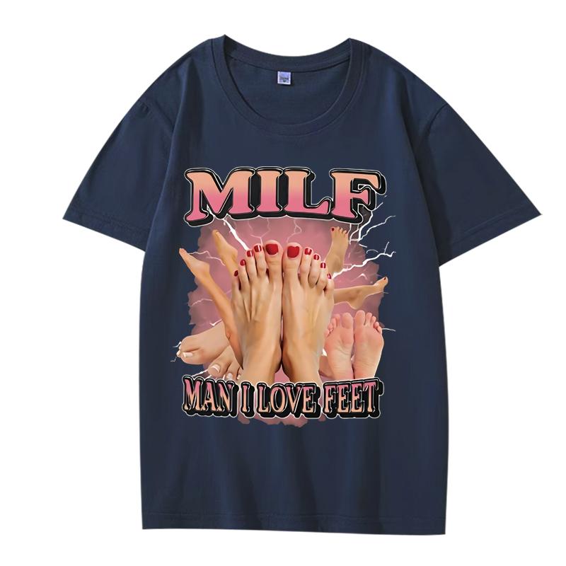 MILF Muž Miluji Chodidla Tričko muži ženy Nadměrné 100% Bavlna Horký prodej krátký rukáv Letní potisk streetwear Unisex nadměrné topy
