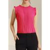 Women S Sleeveless Stand Collar Pullover Chiffon Blouse Solid Color Pleated