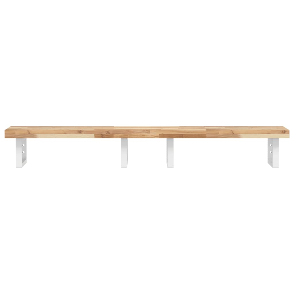 Wall Shelf Under Sink, Steel and Solid Acacia Wood