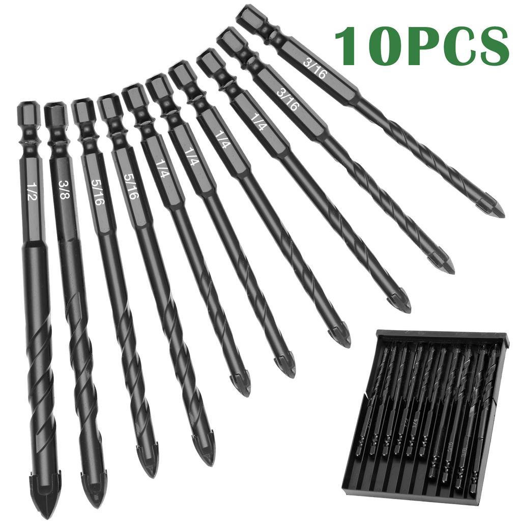 10Pcs 4 Edge Serrated Concrete Drill Bit 5-12mm Serrated Eccentric Masonry Bits for Concrete Glass Brick Cement Tile Marble Wood