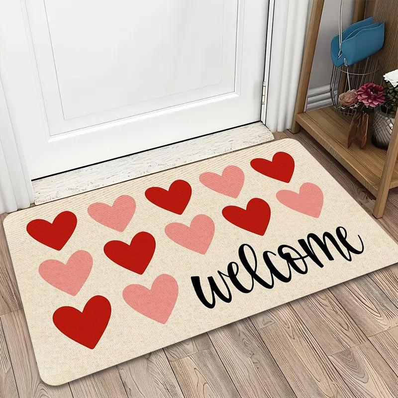 

Welcome Heart Arrangement Welcome Floor Mat, Valentine s Day Themed Interior Decoration 40x60cm/15.7*23.62inch