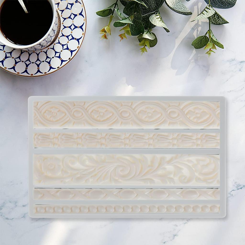 DIY Baroque Scroll Relief Cake Border Silicone Molds, Baroque Style Curlicues Scroll Lace Fondant Silicone Mold, an Frame Cake Decorating Tools,