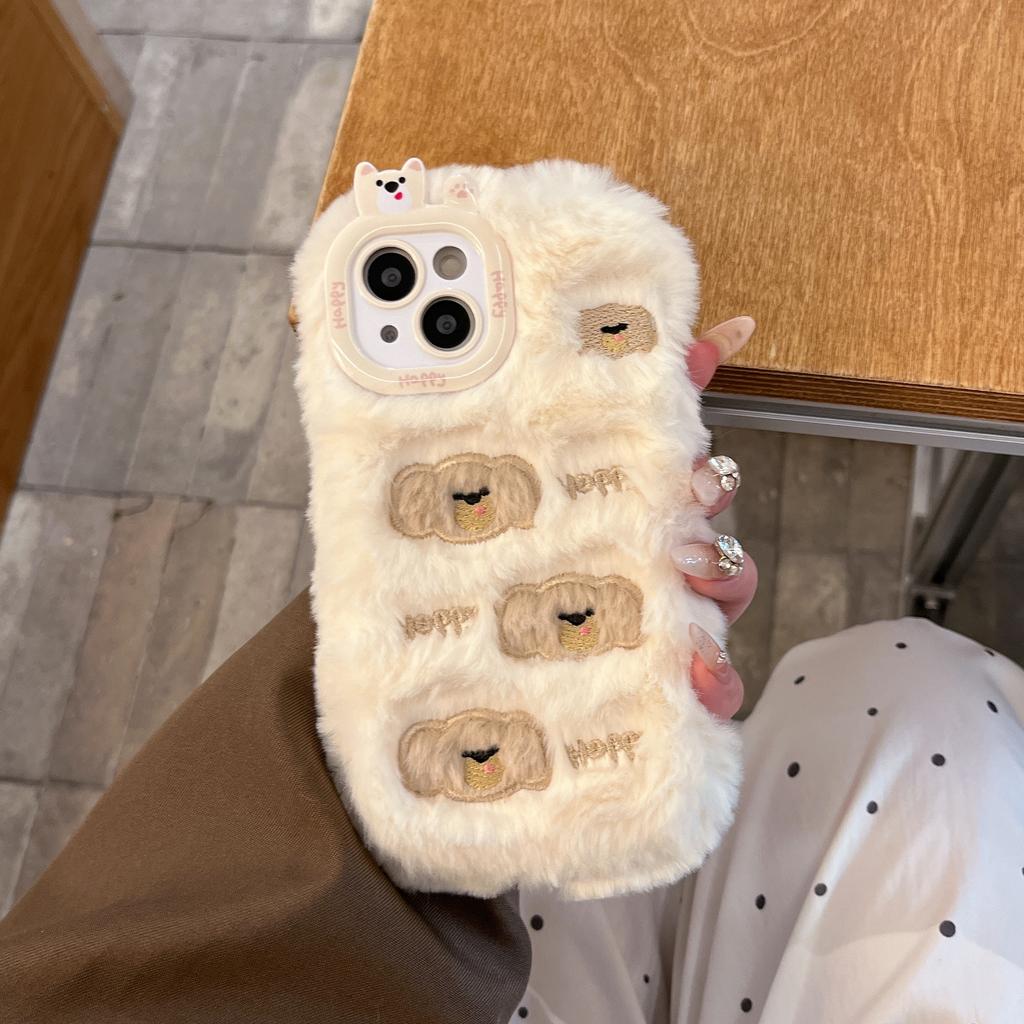 Nouvelle Coque de Téléphone en Peluche Chien Nuage Brodé Dessin Animé Mignon Accessoires de Téléphone en Peluche pour iPhone 16 15 14 13 12 11 Pro Max